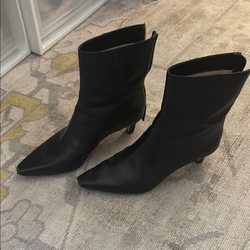J. Crew Black Kitten Heel Leather Boots with Sleek Silhouette